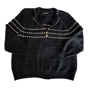 2 Pc St. John Sport Black Pointelle Sweater & Tank w White Accents Sz L Like New